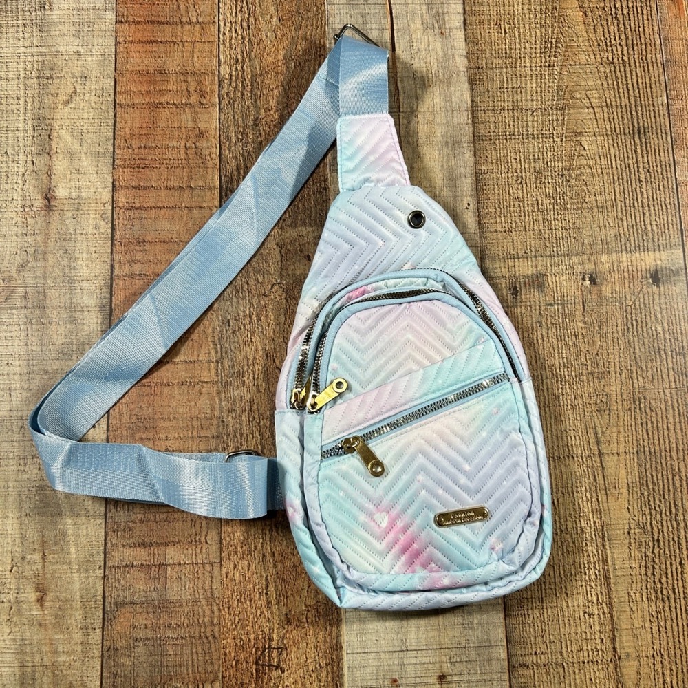 Pastel Tie Dye Pink Blue Quilted Sling Bag Crossbody Travel Purse